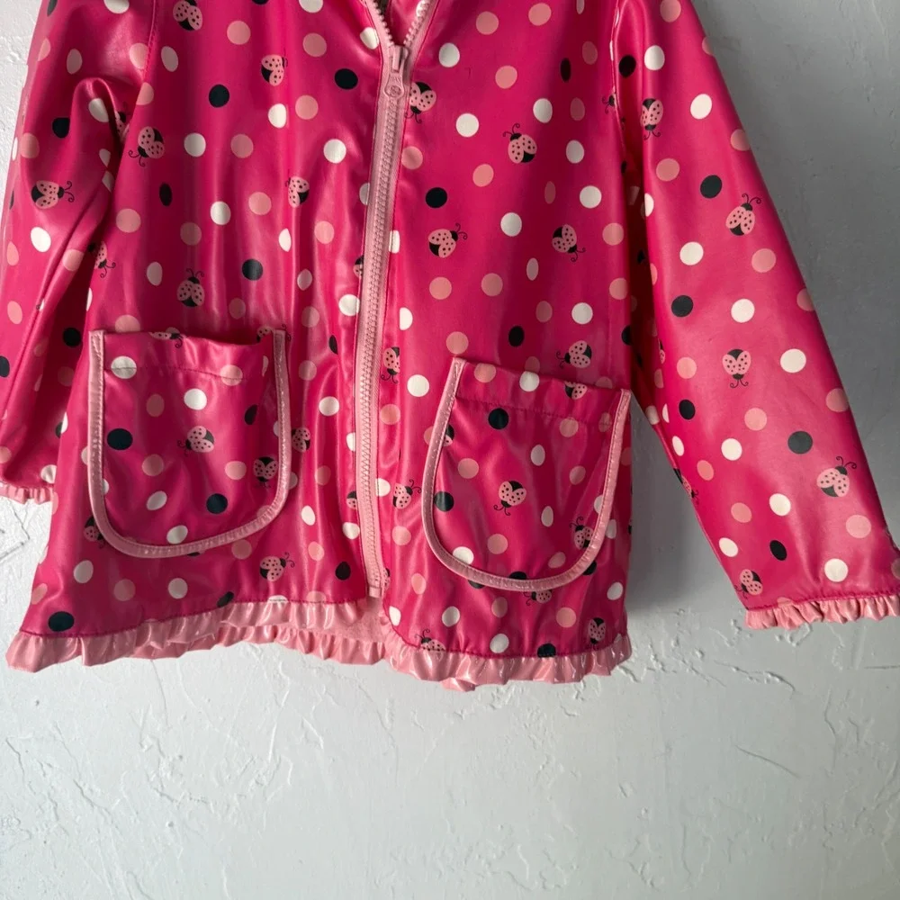 OshKosh B'gosh Y2k Vintage Girls Pink Ladybug Polka Dot‎ Raincoat Jacket Size 5